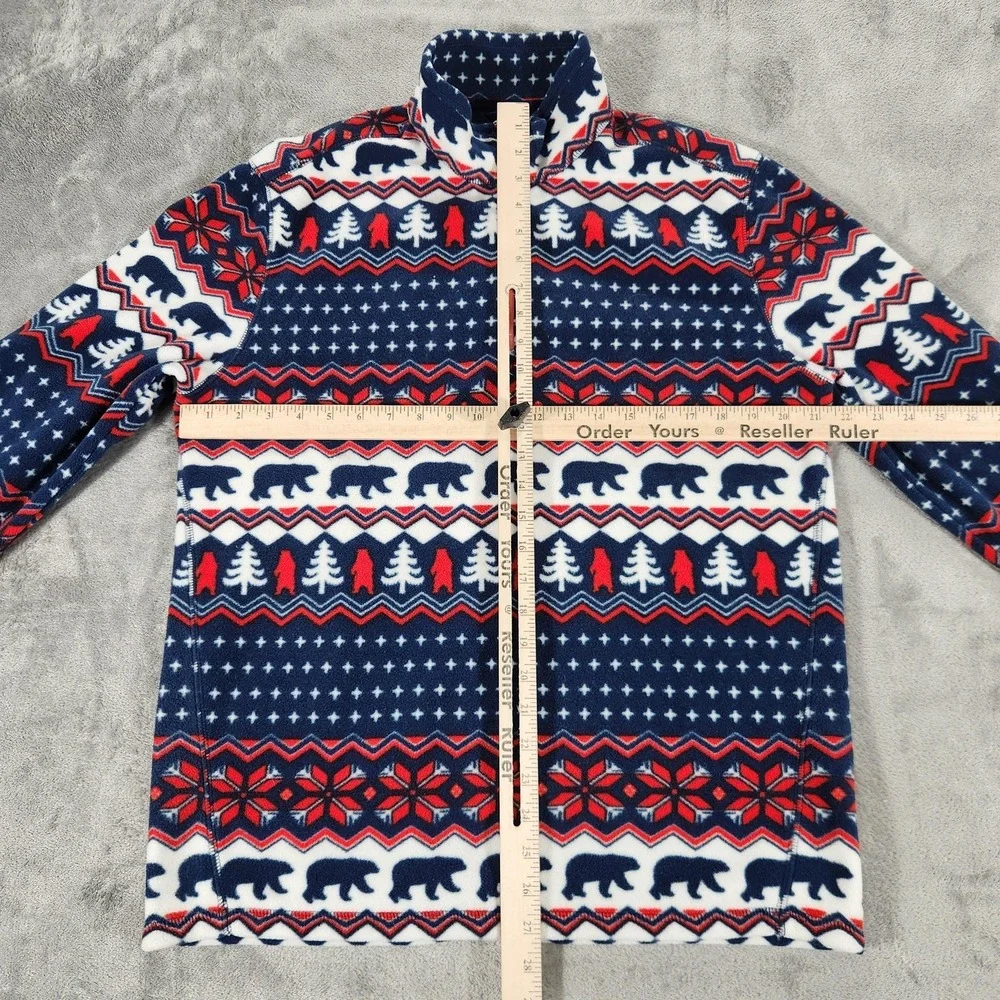 Chubbies‎ Fleece Pullover Mens Medium Blue Red Fair Isle Bear Tree Quarter Zip